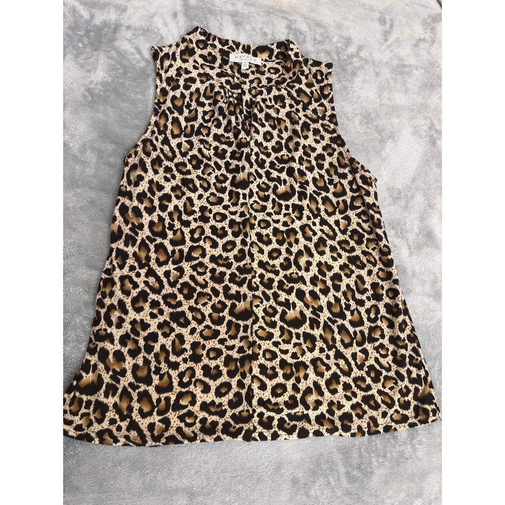 Hayden Womens S Leopard Print Sleeveless Twist Neck Blouse Office Layer Career